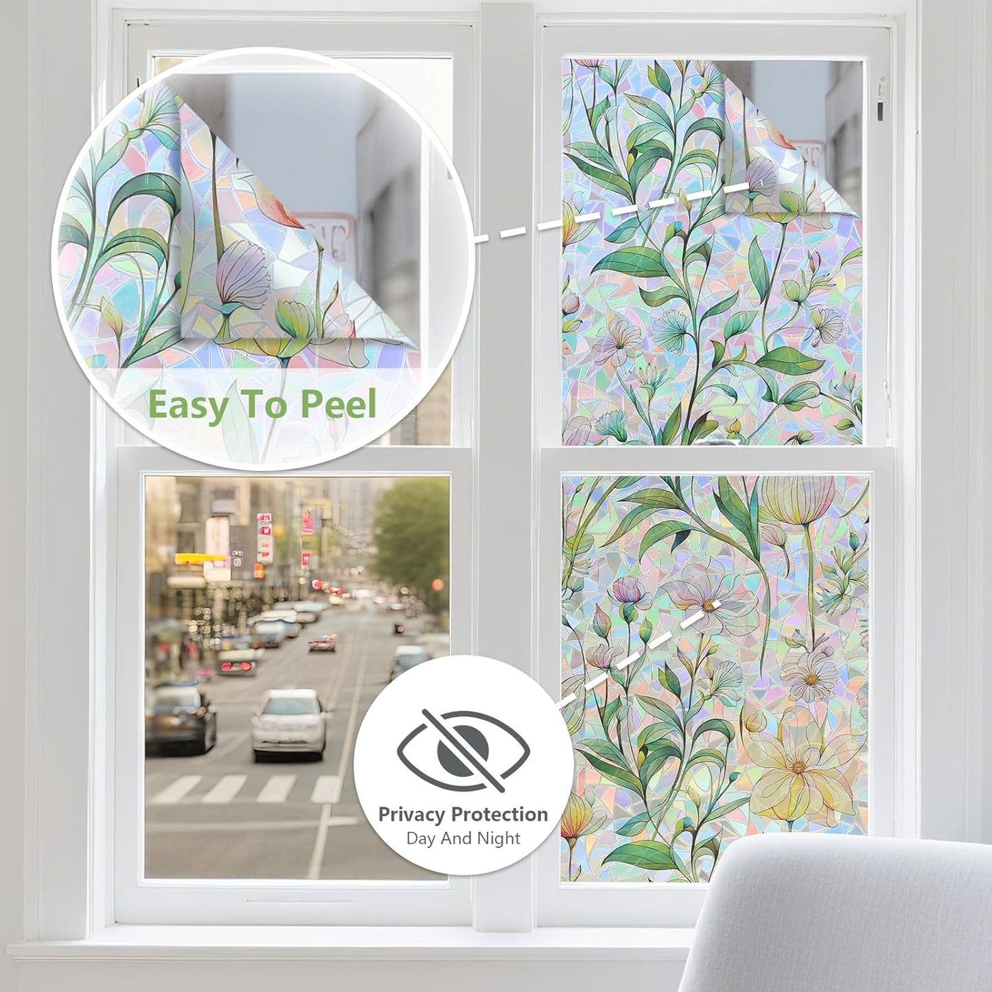Finnez Window Privacy Film 3D Static Cling Window Film, No Glue Heat Control & 96% UV Blocking for Home Office, Decorative Frosted Glass Cover 17.5 Inch x 6.5 Feet