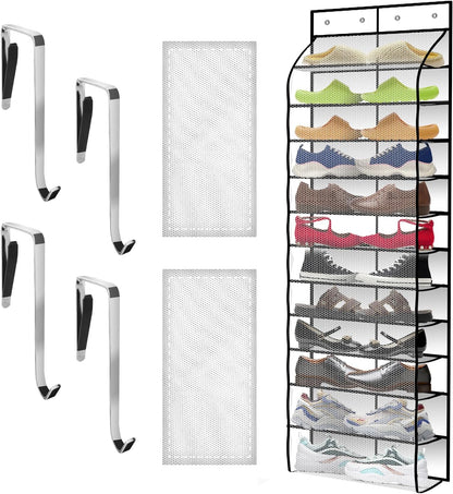 Kotkn Over The Door Shoe Organizer with 12 Large Breathable Pockets - Durable Hanging Storage for the Entire Family's Shoes (White)