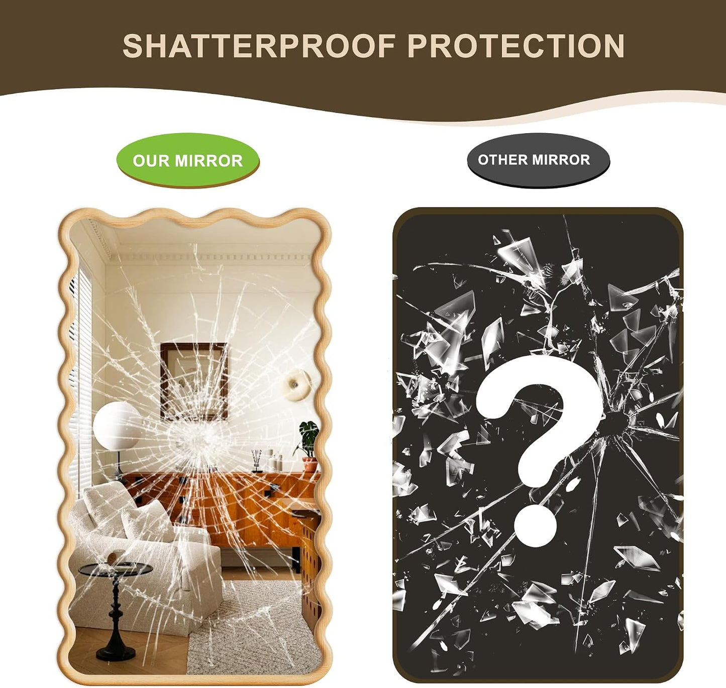 Full Length Mirror, 55"x28" Boho Wavy Wood Floor Mirror, for Bathroom, Bedroom, Living Room, Cloakroom, Entryway