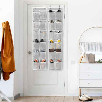 Simple Houseware 24 Pockets - 2PK 12 Large Pockets Over Door Hanging Shoe Organizer, Grey