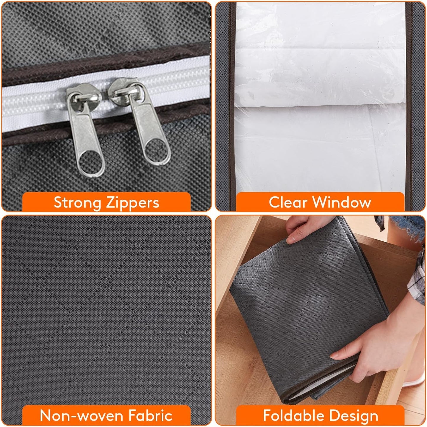 Lifewit 3 Pack 90L Clothes Storage Bins with Lids, Foldable Blanket Storage Bags with Zippers, Clear Window and Reinforced Handles, Closet and Organization for Clothing, Sweater, Comforter, Bedding