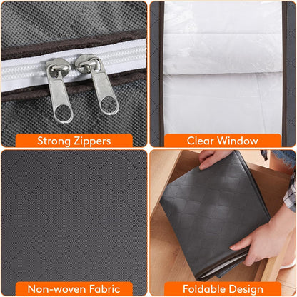 Lifewit 3 Pack 90L Clothes Storage Bins with Lids, Foldable Blanket Storage Bags with Zippers, Clear Window and Reinforced Handles, Closet and Organization for Clothing, Sweater, Comforter, Bedding