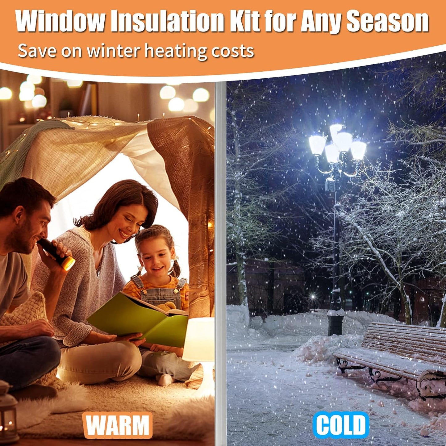 87×118in Patio Door Window Insulation Kit for Winter- Thicken Indoor Large Window Plastic for Winterizing, Clear Window Covering Shrink Film with Double-Side Tape to Keep Cold Out