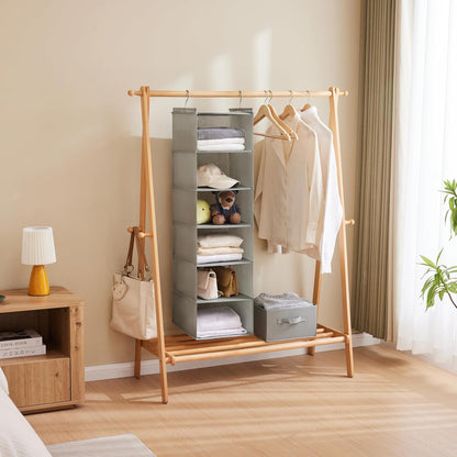 MAX Houser 6 Tier Shelf Hanging Closet Organizer, Closet Hanging Shelf with 2 Sturdy Hooks for Storage, Foldable (Grey)