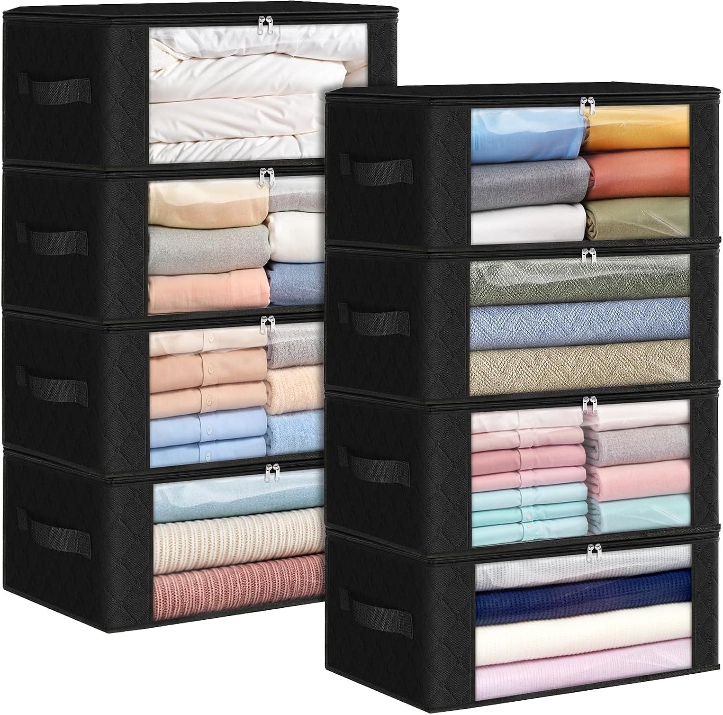 Fab totes 6 Pack Storage Bags for Clothes and Blanket, Foldable Closet Organizers and Storage with Zippers, Clear Window and Handles, Fabric Storage Bins for Sweater, Comforter, Bedding,Linen Sheets
