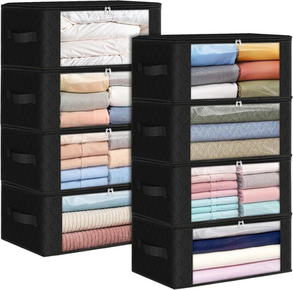 Fab totes 6 Pack Storage Bags for Clothes and Blanket, Foldable Closet Organizers and Storage with Zippers, Clear Window and Handles, Fabric Storage Bins for Sweater, Comforter, Bedding,Linen Sheets