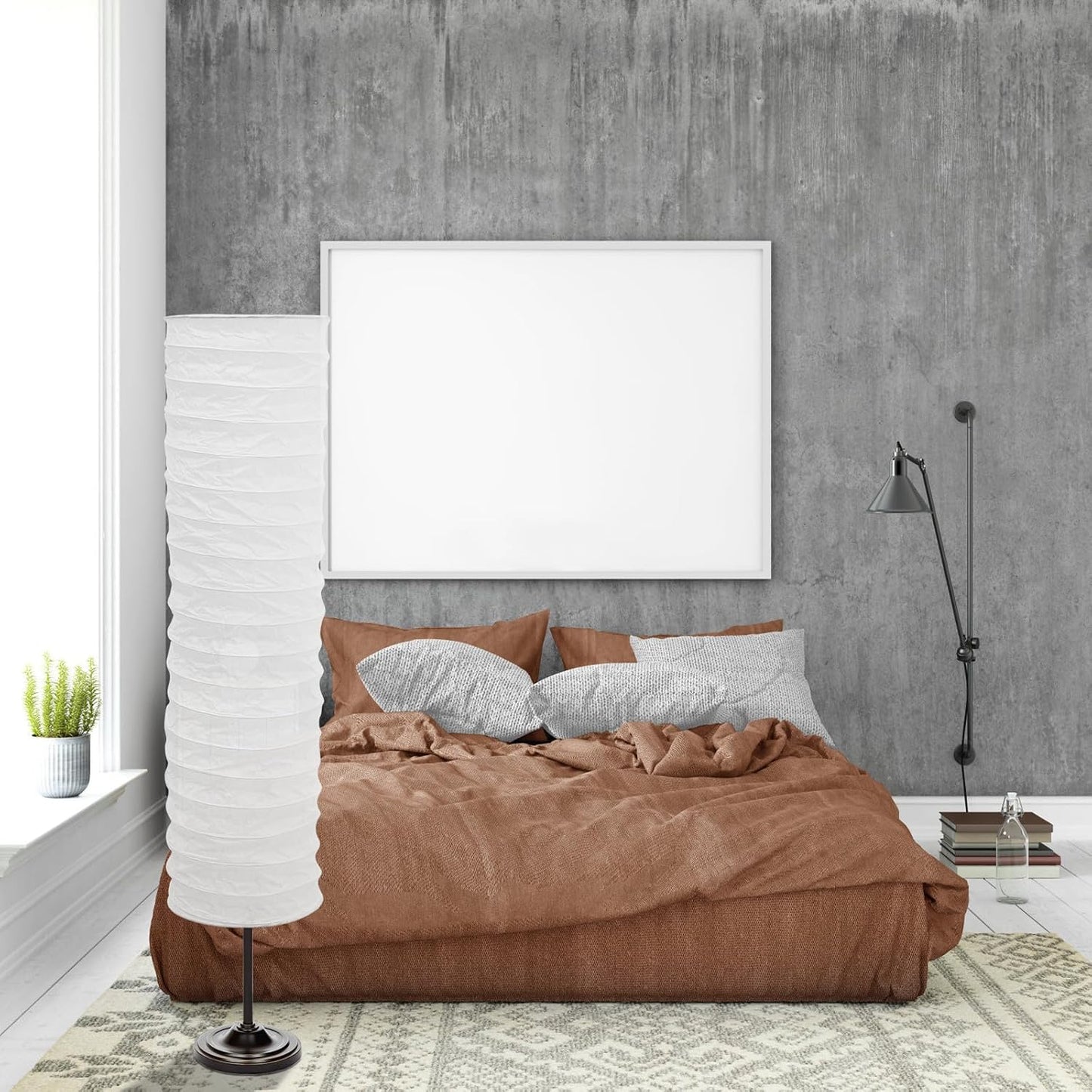 Paper Floor Lamp Shade Replacement Foldable Standing Nordic Style Light Cover Long Rice Paper Chandelier Protector for Home Hotel Bedroom White