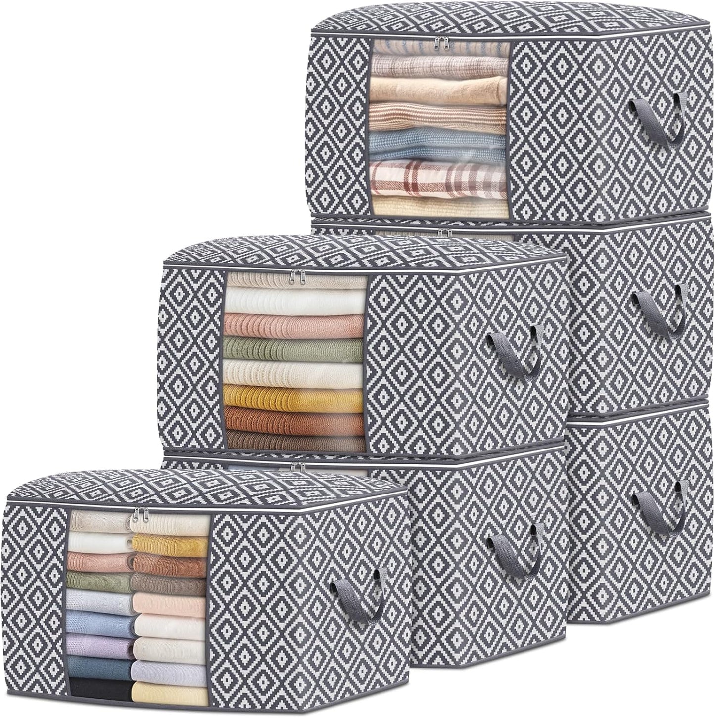 StorageTastic Direct 100L, 3 Pack, Storage Containers, Large Clothes Storage Bins Foldable Organization and Storage Bags with Reinforced Handle, Clear Window for Bedding, Blankets, Clothing, Grey