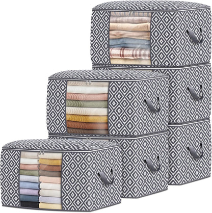 StorageTastic Direct 100L, 3 Pack, Storage Containers, Large Clothes Storage Bins Foldable Organization and Storage Bags with Reinforced Handle, Clear Window for Bedding, Blankets, Clothing, Grey