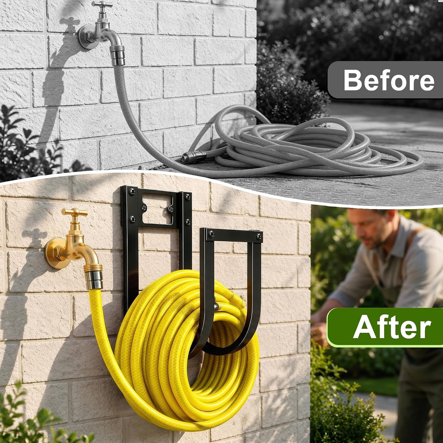 Garden Hose Holder Wall Mount - Heavy Duty Water Hose Holders for Outside, Detachable Garden Hose Hanger Holds 100 Ft, Metal Water Hose Storage for Garden Garage or Yard