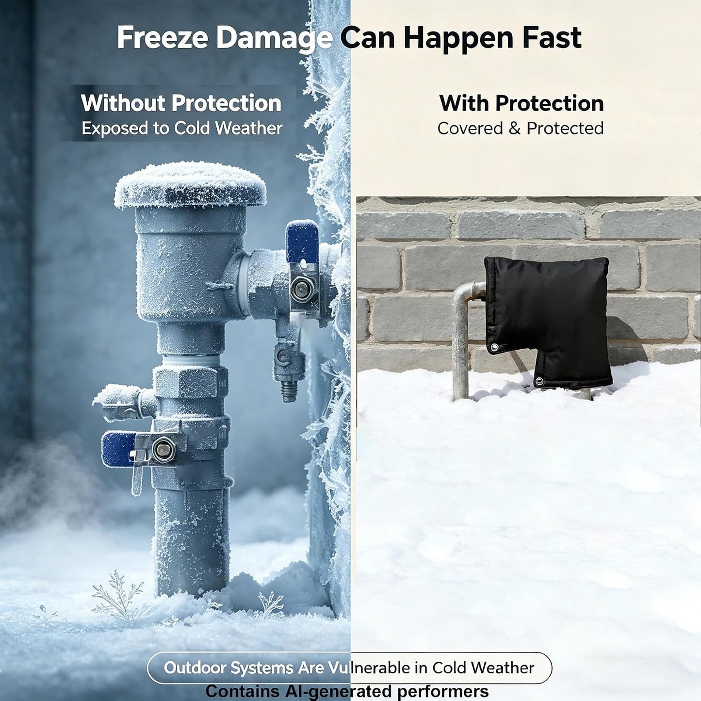 Outdoor Faucet Cover for Winter, Insulated Backflow Cover Freeze Protection | Fits Up to 9” W x 10” H