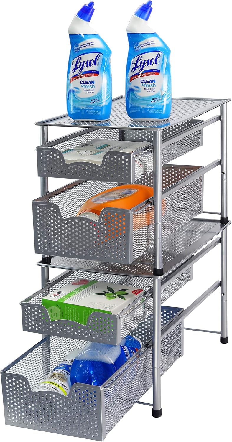 Simple Houseware Stackable 2 Tier Sliding Basket Organizer Drawer, White