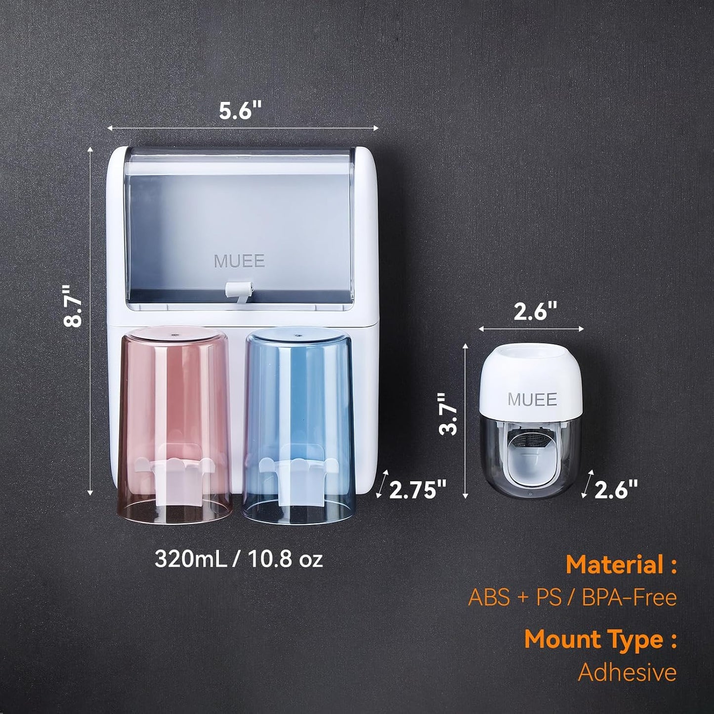 Toothbrush Holder Wall Mounted with Automatic Toothpaste Dispenser, Dustproof Flip Cover and Inverted Cup Slots, Multi-Functional No-Drill Bathroom Organizer for Family, Space Saver (3 Cups)