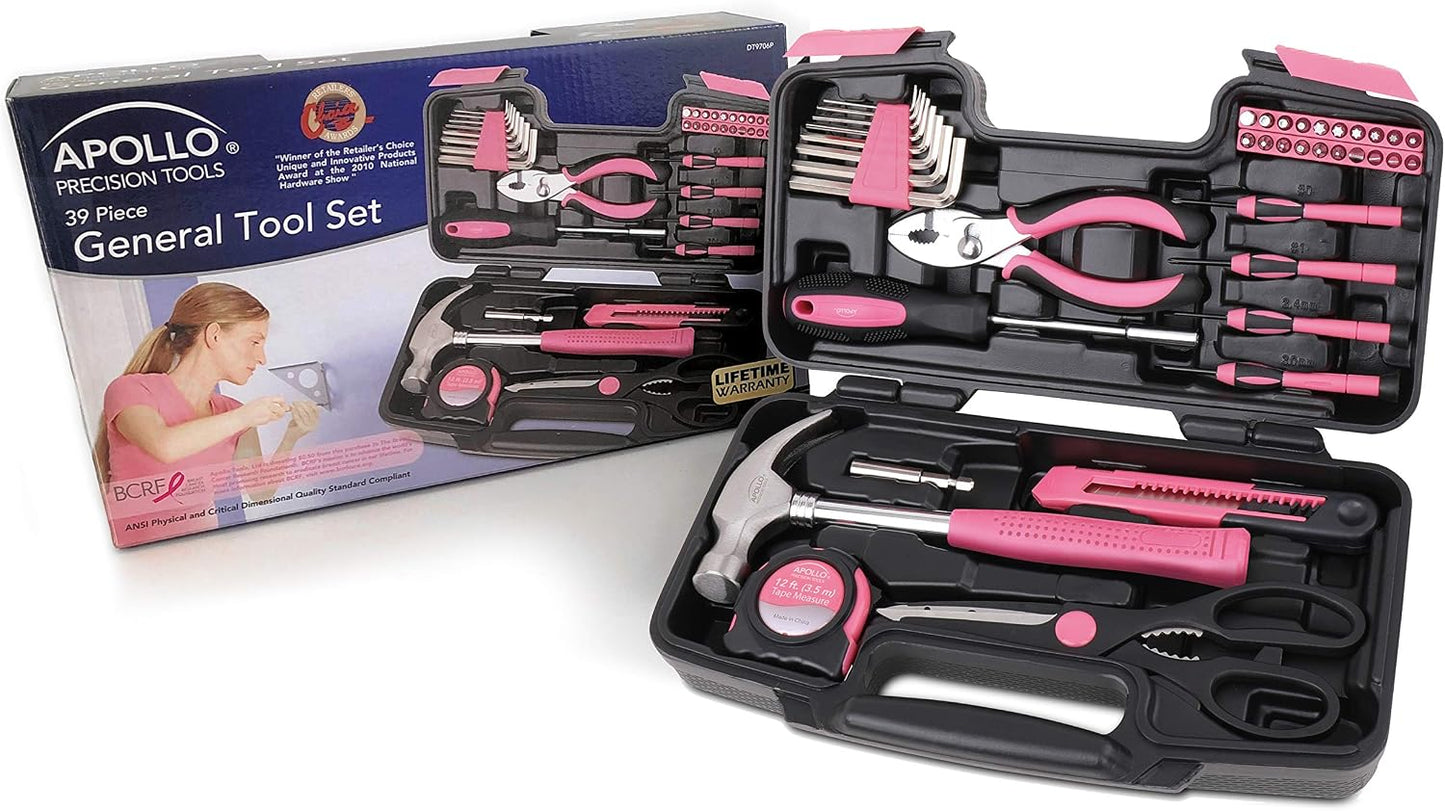 Apollo Tools Original 39 Piece General Household Tool Set in Toolbox Storage Case with Essential Hand Tools for Everyday Home Repairs, DIY and Crafts Red/Black - DT9706