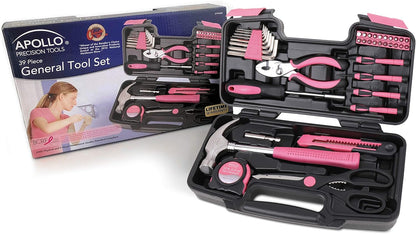 Apollo Tools Original 39 Piece General Household Tool Set in Toolbox Storage Case with Essential Hand Tools for Everyday Home Repairs, DIY and Crafts Red/Black - DT9706