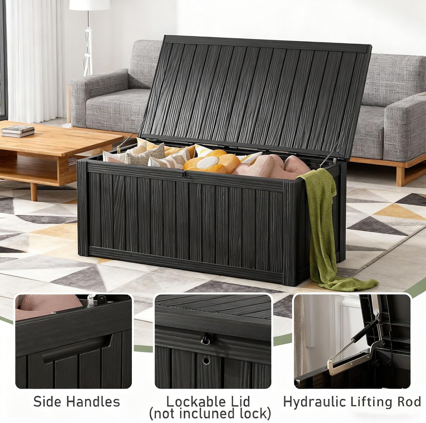 Outdoor Storage Deck Boxes Waterproof, Waterproof and UV Resistant Outdoor Storage Box Lockable Lid for Delivery Box, Indoor, Garden Tools, Pool Supplies, Patio (Black, 31 Gallon)