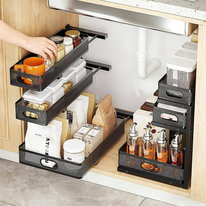 2-Tier bathroom cabinet organizer, bathroom organizers and storage with Adjustable Removable Dividers,Under Sink Organizing,Under Sink and Pull-Out Cabinet Organizer for Kitchen and Pantry Storage