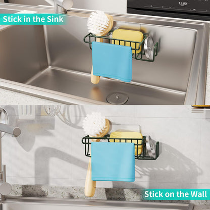 HapiRm 4 in 1 Sink Caddy Sponge Holder, SUS304 Stainless Steel Kitchen Brush Holder and Dish Cloth Hanger, Kitchen Organizers and Storage Essentials - Silver