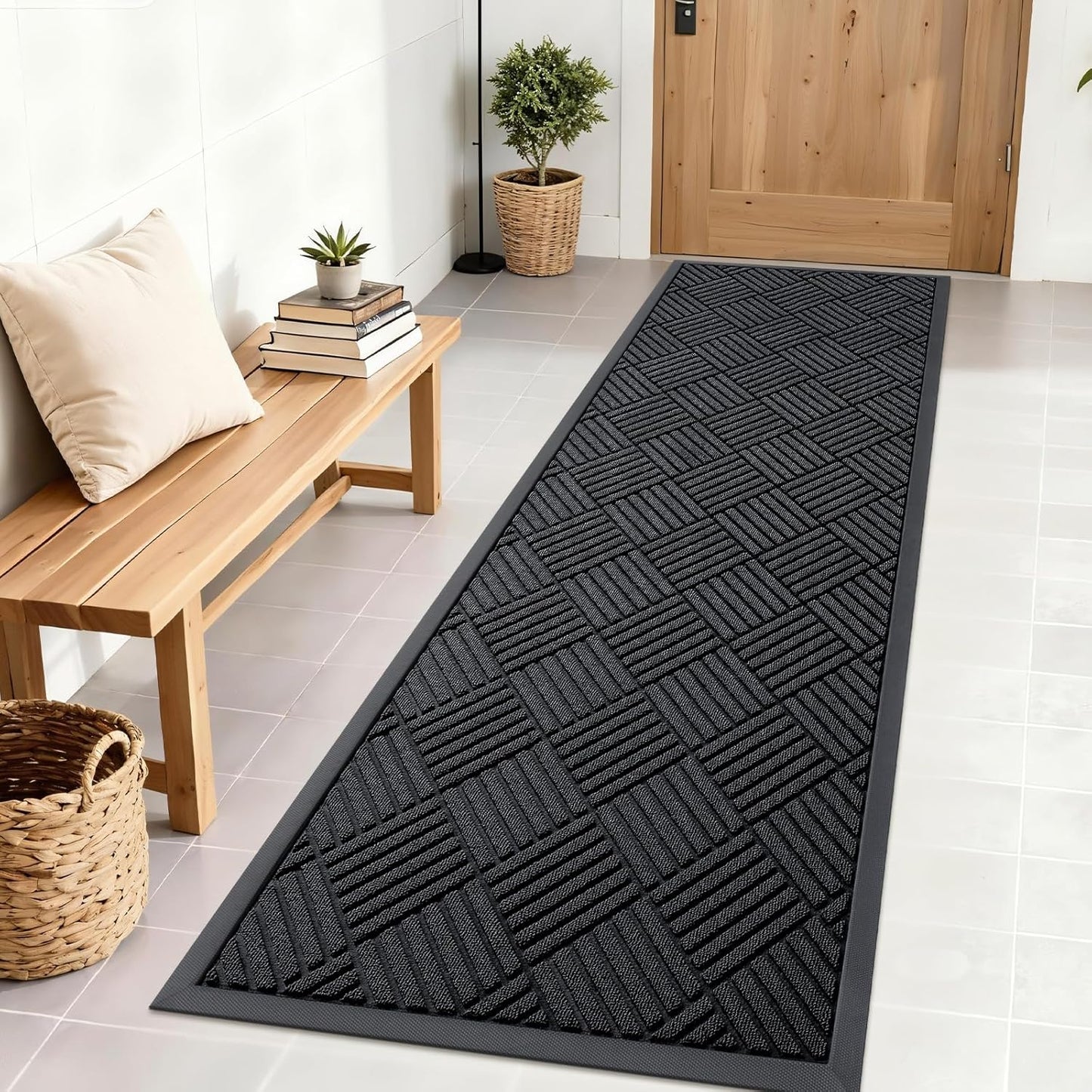 OLANLY Front Door Mat Outside Entrance 29.5x17, Absorbent, Heavy Duty Sturdy Natural Rubber Doormat Indoor Outdoor, Stain and Fade Resistant, Non-Slip Low Profile Floor Mat for Entryway, Grey Diamond
