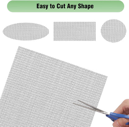 Aluminum Screen Roll with Spline & Rolling Tool – Pet-Resistant Durable Aluminum Window Screen, Screen Repair Kit for Rescreening Windows and Doors