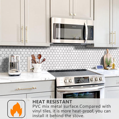 STICKGOO Peel and Stick Backsplash for Kitchen, Self-Adhesive Tile Hexagon Mosaic Tiles (10 Sheets, White Marble with Metal Gold )