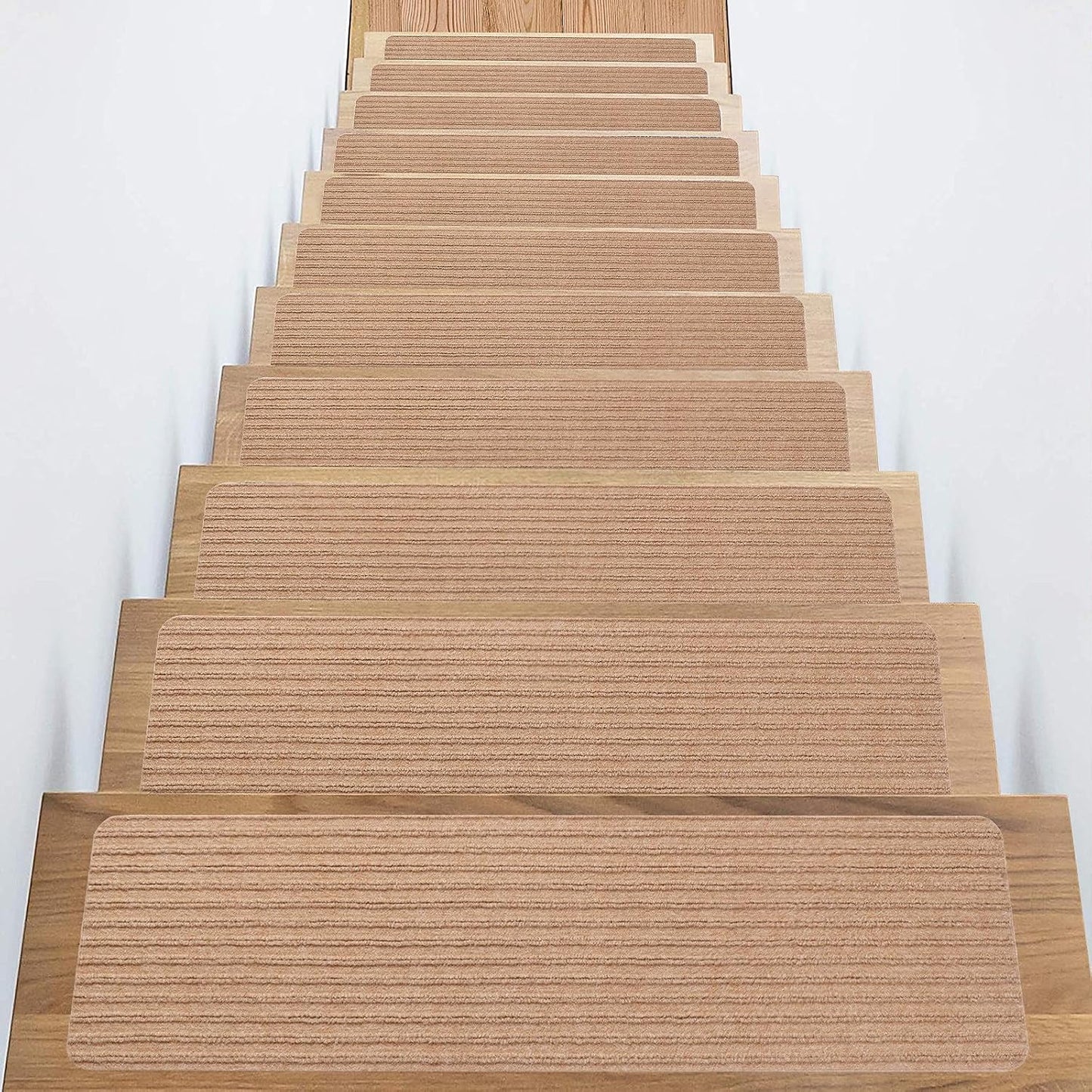 Stair Treads Non-Slip 16 Pack 8"x30" - Carpet Stair Runner for Indoor Wooden Steps with TPE Backing & Anti-Skid Surface, Reusable Adhesive Safety Rug for Kids/Elder/Pet-Friendly - Brown