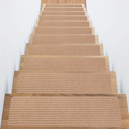 Stair Treads Non-Slip 16 Pack 8"x30" - Carpet Stair Runner for Indoor Wooden Steps with TPE Backing & Anti-Skid Surface, Reusable Adhesive Safety Rug for Kids/Elder/Pet-Friendly - Brown