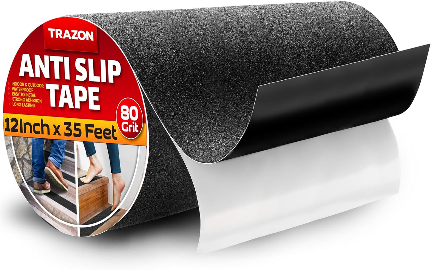 Grip Tape - Heavy Duty Anti Slip Tape for Stairs Outdoor/Indoor Waterproof 4Inch x 35Ft Safety Non Skid Roll for Stair Steps Ramp Traction Tread Staircases Grips Adhesive Non Slip Strips Walk Black