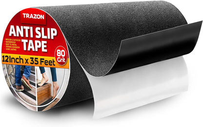 Grip Tape - Heavy Duty Anti Slip Tape for Stairs Outdoor/Indoor Waterproof 4Inch x 35Ft Safety Non Skid Roll for Stair Steps Ramp Traction Tread Staircases Grips Adhesive Non Slip Strips Walk Black