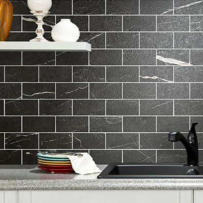 AULIGET 100 Piece Rust Slate Peel and Stick Backsplash Wall Tiles, 3" x 6" PVC Faux Stone Stick on Tiles for Backsplash Kitchen, Bathroom, Laundry Room, Camper, Fireplace