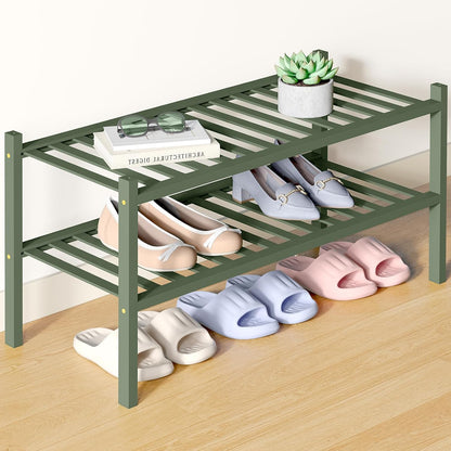 Smiry Bamboo Shoe Rack for Closet, 3 Tier Wooden Shoe Organizer, Stackable Wood Shoe Storage Shelf for Entryway, 14 Vertical Slats, One-piece Heavy-Duty Legs, 26.77"x11.02"x18.31", Natural