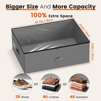 XXXL 78L Under Bed Storage with Wheels, Rolling Storage Containers with Clear Lid & Label, Heavy-Duty Metal Frame, Easy Pull-out, Underbed Storage Bins for Clothes, Shoes, Blankets, and Toys(2PACK)