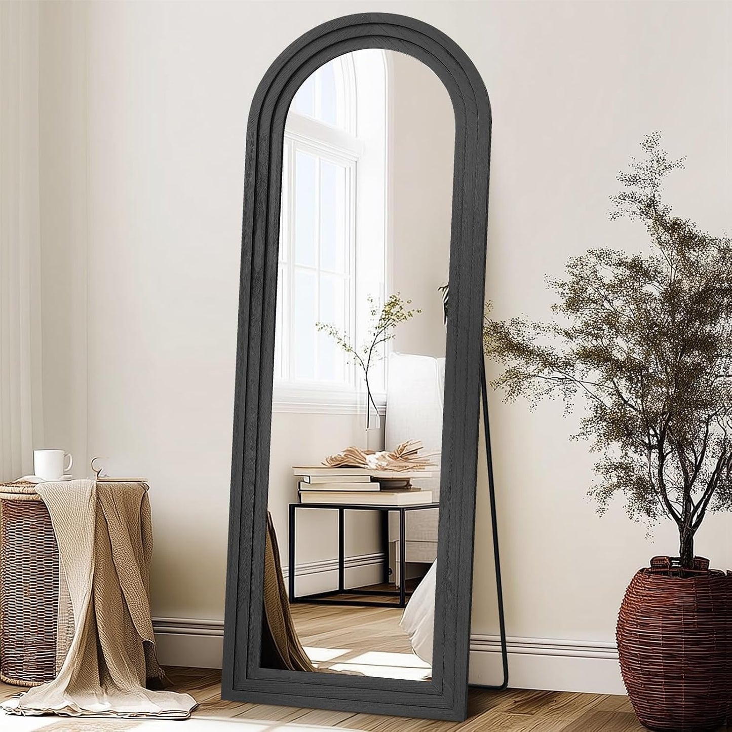 Solid Wood Full Length Mirror - 65"x22" Arched Floor Mirror, Free Standing & Wall Mounted - Elegant Design for Bedroom, Dressing Room, Hallway, Brown