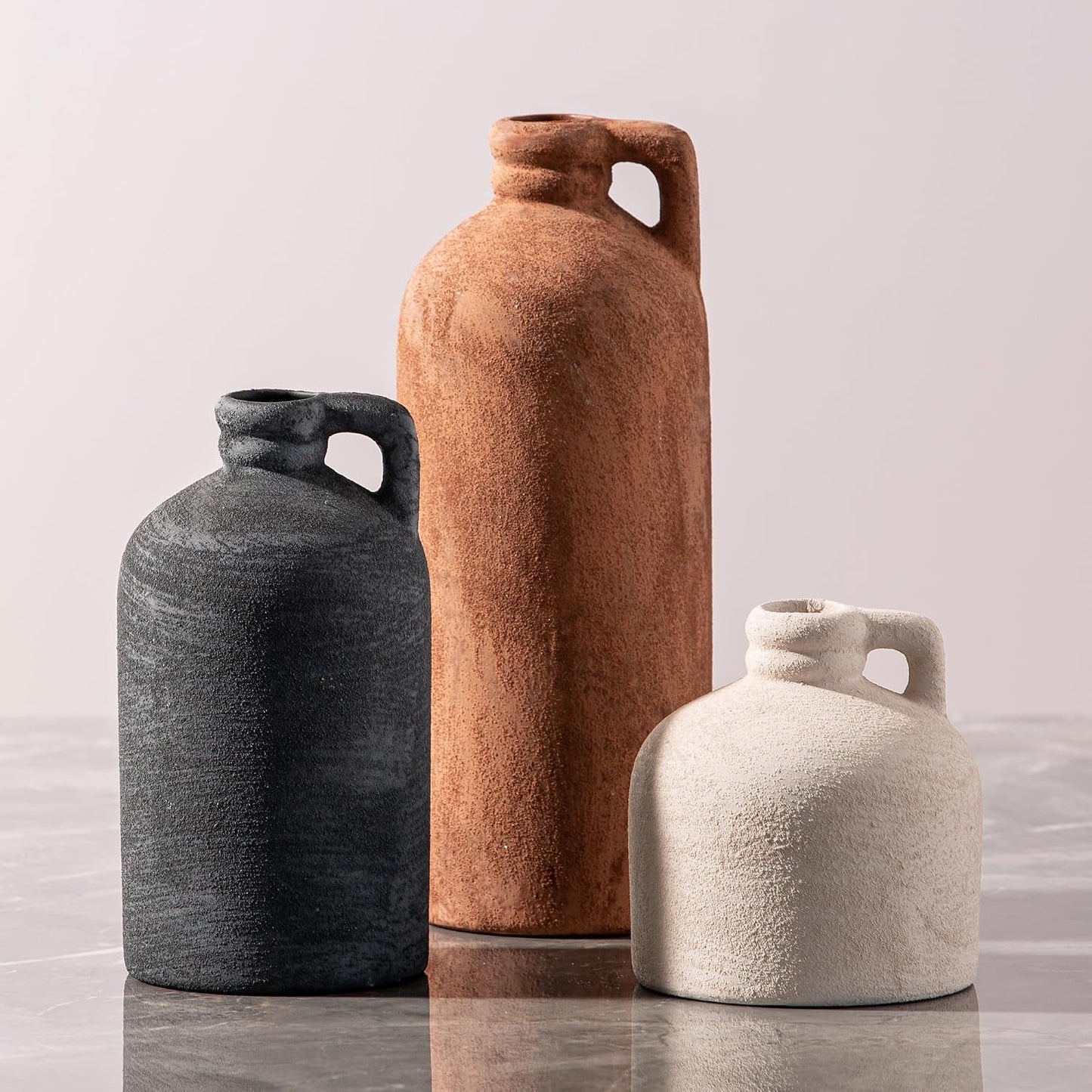 Ceramic Vase Home Table Decor - Flower Vase Set of 3 Living Room Kitchen Decorations Farmhouse Modern Rustic Vases Decorative Centerpiece for Shelf Bedroom Office Bathroom Dining Coffee Desk