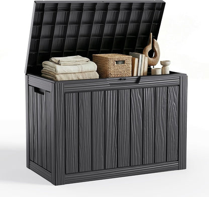 Vixzen 55 Gallon Deck Boxes Outdoor Waterproof, Lockable Resin Storage Box with lid for Furniture Cushions, Weatherproof Containers Outside Storage Boxes for Garden Patio Pool Tools(Black, 55 Gallon)