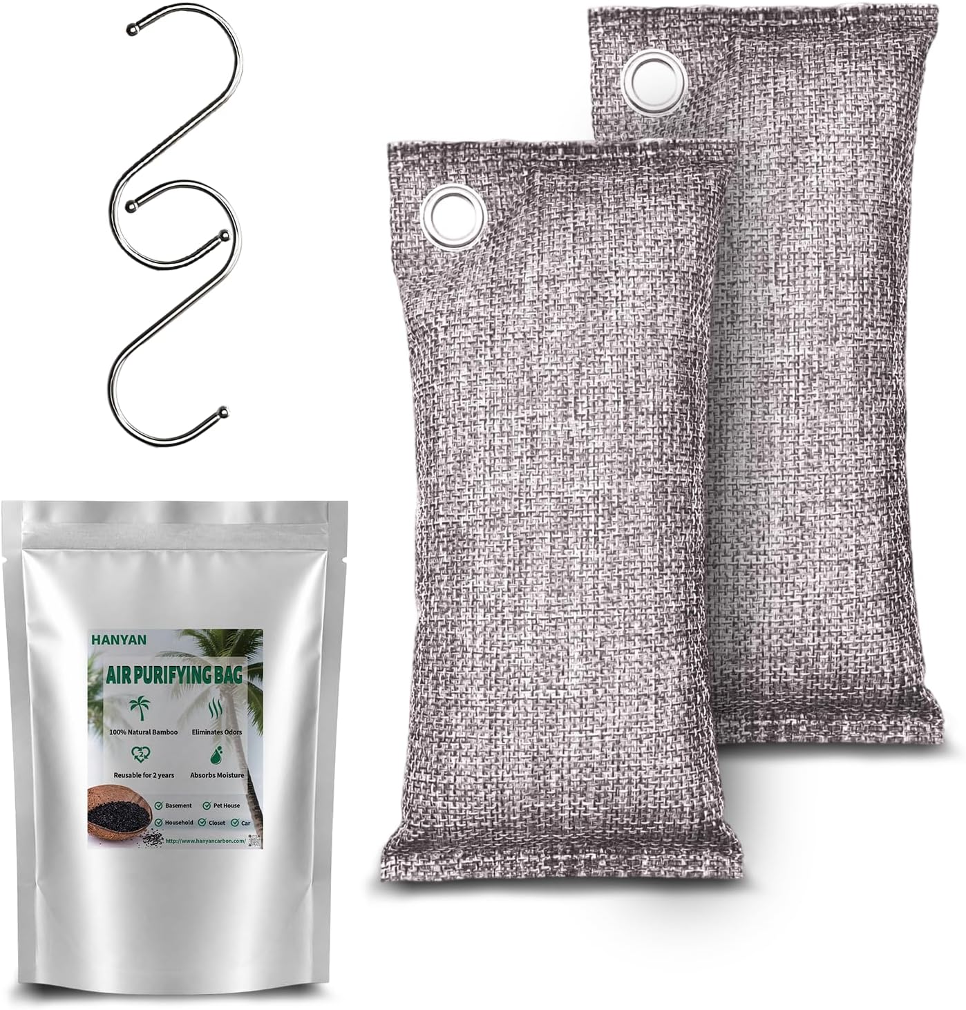 Activated Charcoal Bags Odor Absorbers, Activated Charcoal Odor Absorber for Strong Odors in Car, Closet, Shoe, Pet, Smoke, Basement. Coconut Shell Air Purifying Bag(1 x 500g）