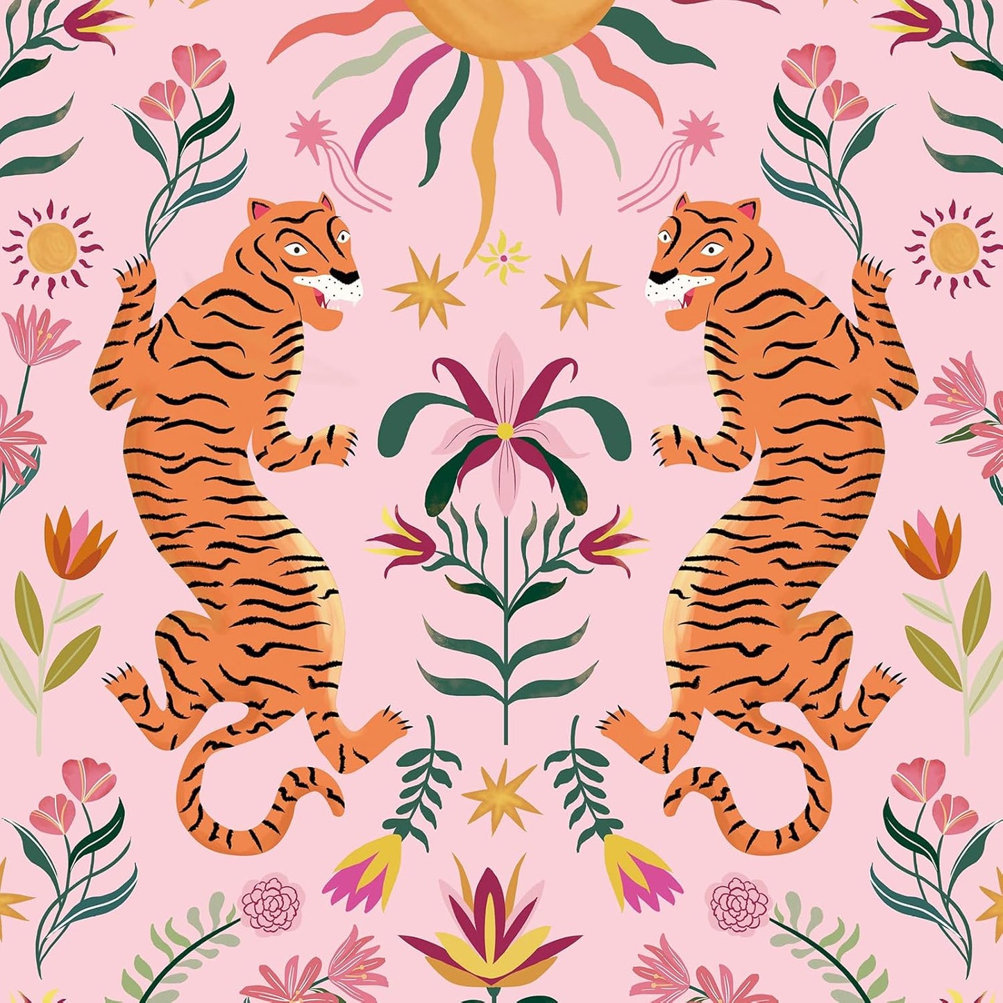 JiffDiff Beige Tiger Peel and Stick Wallpaper - Removable Self Adhesive Wall Paper for Bedroom, Living Room, Nursery Waterproof DIY Wall Decor (17.3" x 120")