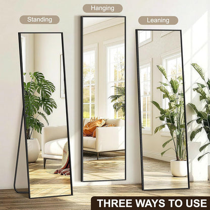 FICTOR Full Length Mirror with Stand, Floor Standing Mirror Full Body, HD Shatterproof Black Frame Wall Mirror for Bedroom, Living Room, Dressing Room & Entryway, 56"x15"