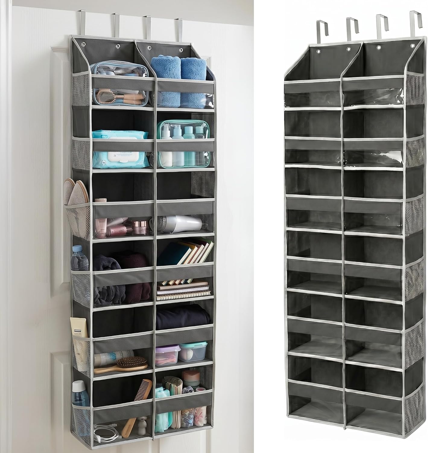 HOMELUX THEORY UPGRADED 6 Tiers Over The Door Organizer Hanging - 100D EXTRA THICK & 50lbs HUGE CAPACITY, 12 Side Mesh Pockets Over The Door Shoe Organizer, Hanging Closet Organizer (Ivory, 1pc)
