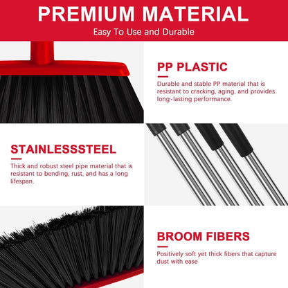 Heavy Duty Angle Broom, 55-Inch Long Handle Extra Wide 12.6 Inch Head, Stainless Steel Tube & PP Bristles for Pet Hair and Dust, Floor Safe - Black