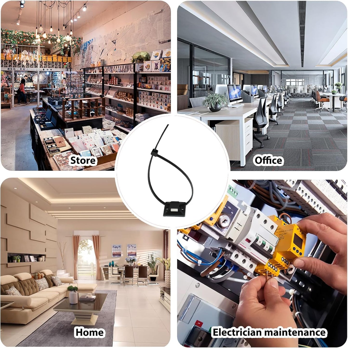 340 Pcs Self Adhesive Cable Zip Tie Mounts Set | 170 Pcs Cable Tie Mounting Base,3/4" | 170 Pcs Zip Ties,8" | White,Cable Clip,Wire Management Clips,Wall Ties Fixing Mount,Wire Holders for Cables