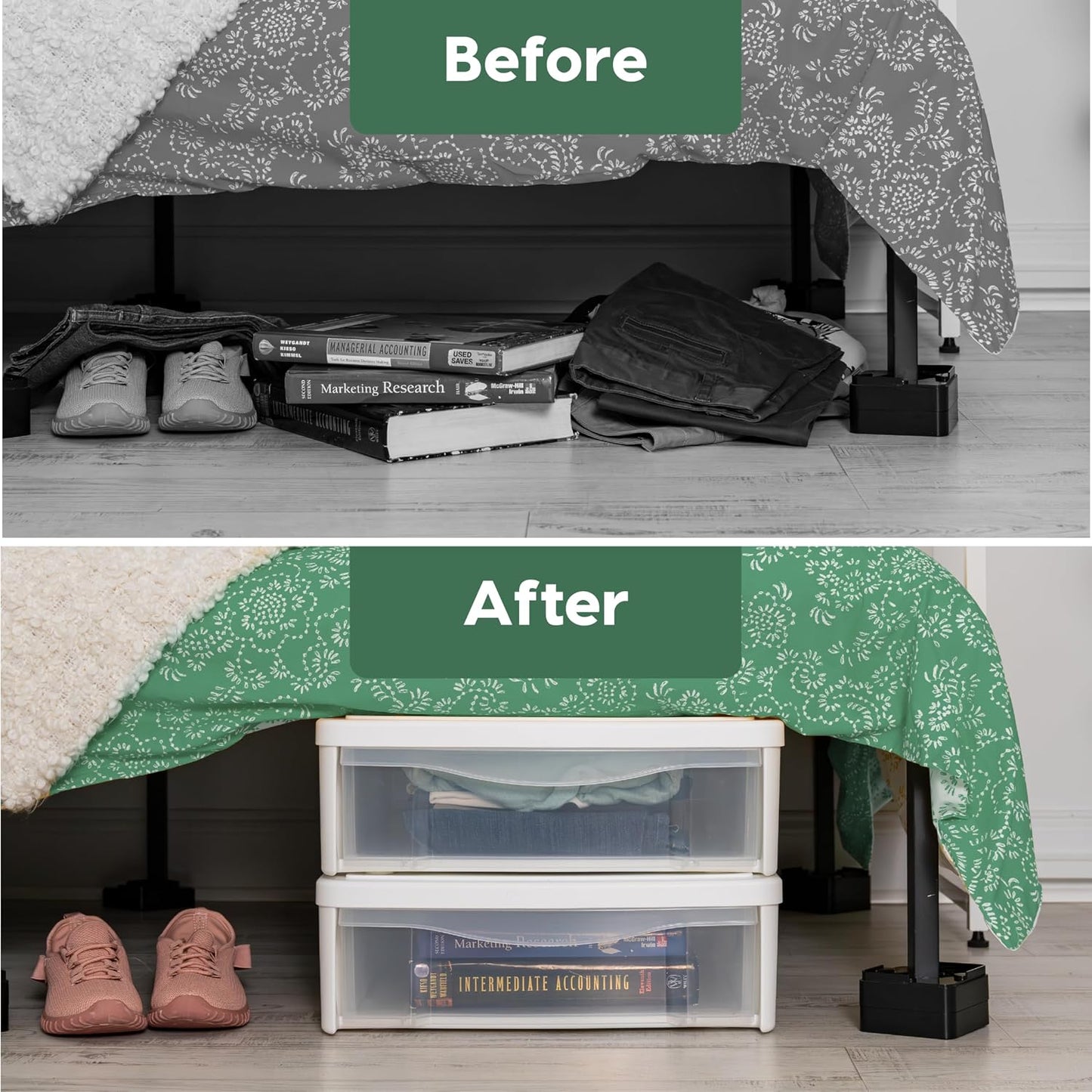 IRIS USA 33 Qt Plastic Under Bed Storage Organizer Bin Container with Secure Lids and Durable Black Buckles, Multi-Purpose for Clothes, Shoes, Clothing, and Bedding, Short, Clear, 3 Pack