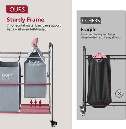 Tajsoon 4 Bag Laundry Sorter Cart, 4 Section Laundry Hamper Sorter with Heavy Duty Lockable Rolling Wheels, Laundry Separator Hamper with Removable Bags for Dirty Clothes Storage, Black