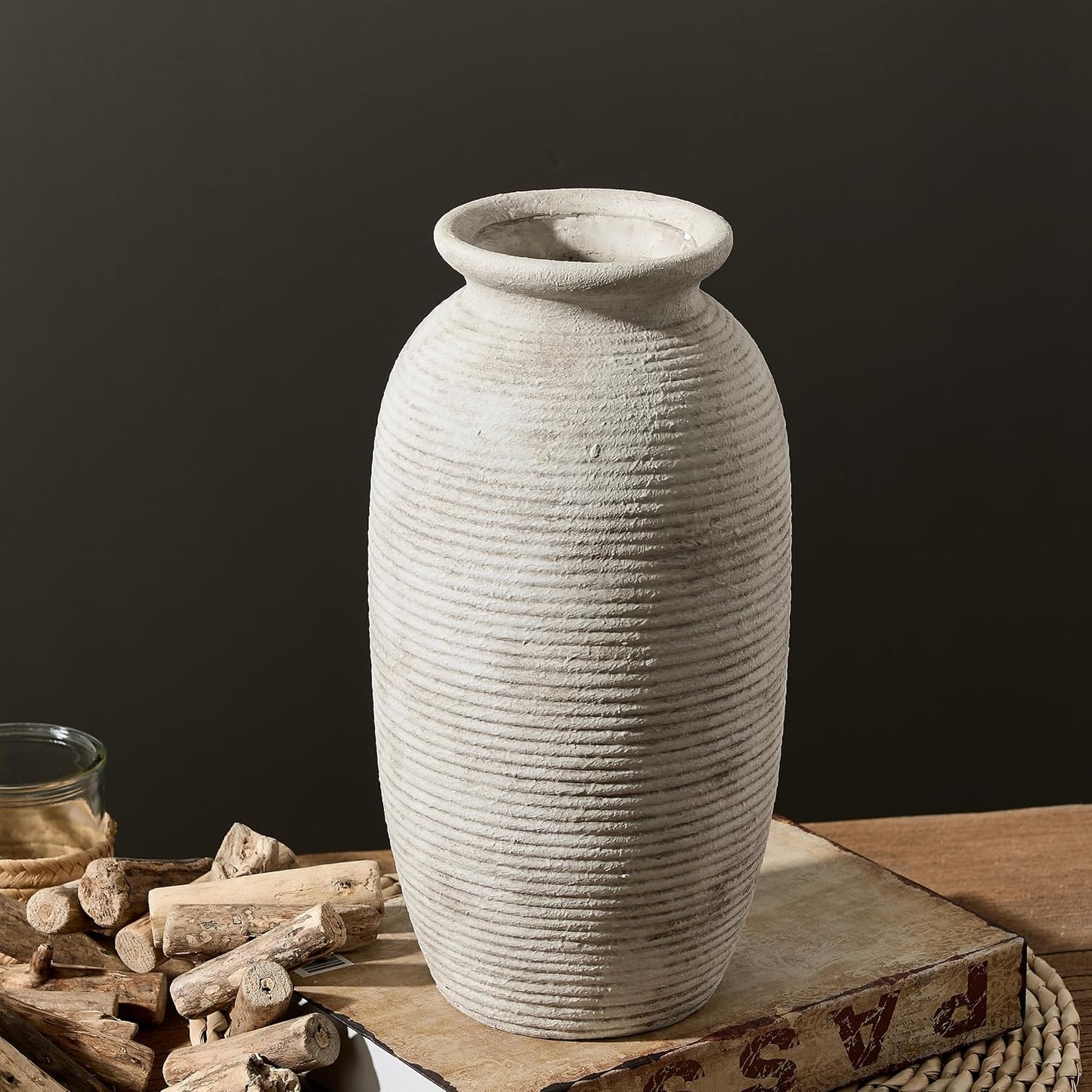 Ceramic Flower Vase, Small Rustic Farmhouse Vases Home Decor, Short Pottery Decorative Pampas Vase for Table Living Room Entryway Mantel Bookshelf Bedroom Bathroom Kitchen - 6" W