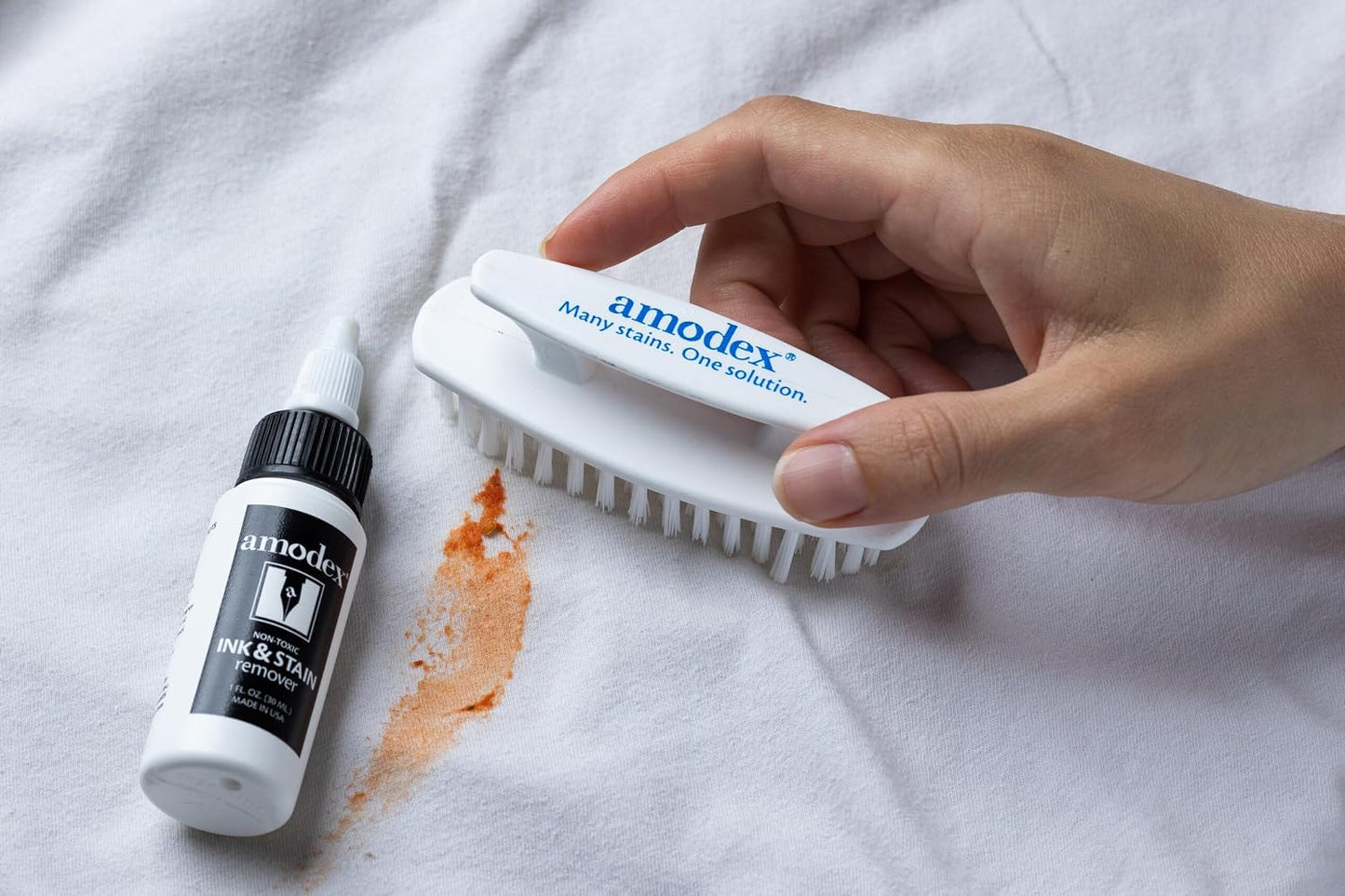 Amodex Laundry Brush for Stains on Clothes, Use with Amodex Stain Remover to Remove Ink, Sharpie, Makeup, and More, Soft Bristled Brush for Stain Removal Even on Delicate Fabrics and Skin