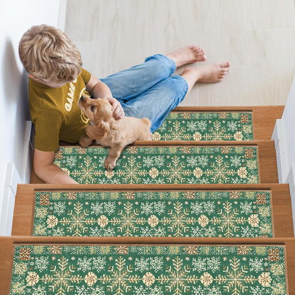 Non Slip Stair Treads for Wooden Steps, 15 Pack 8"x30" Washable Carpet | 8x30 in soft chenille polyester stair treads with reusable TPE backing for indoor wood stairs, dogs, kids, and seniors