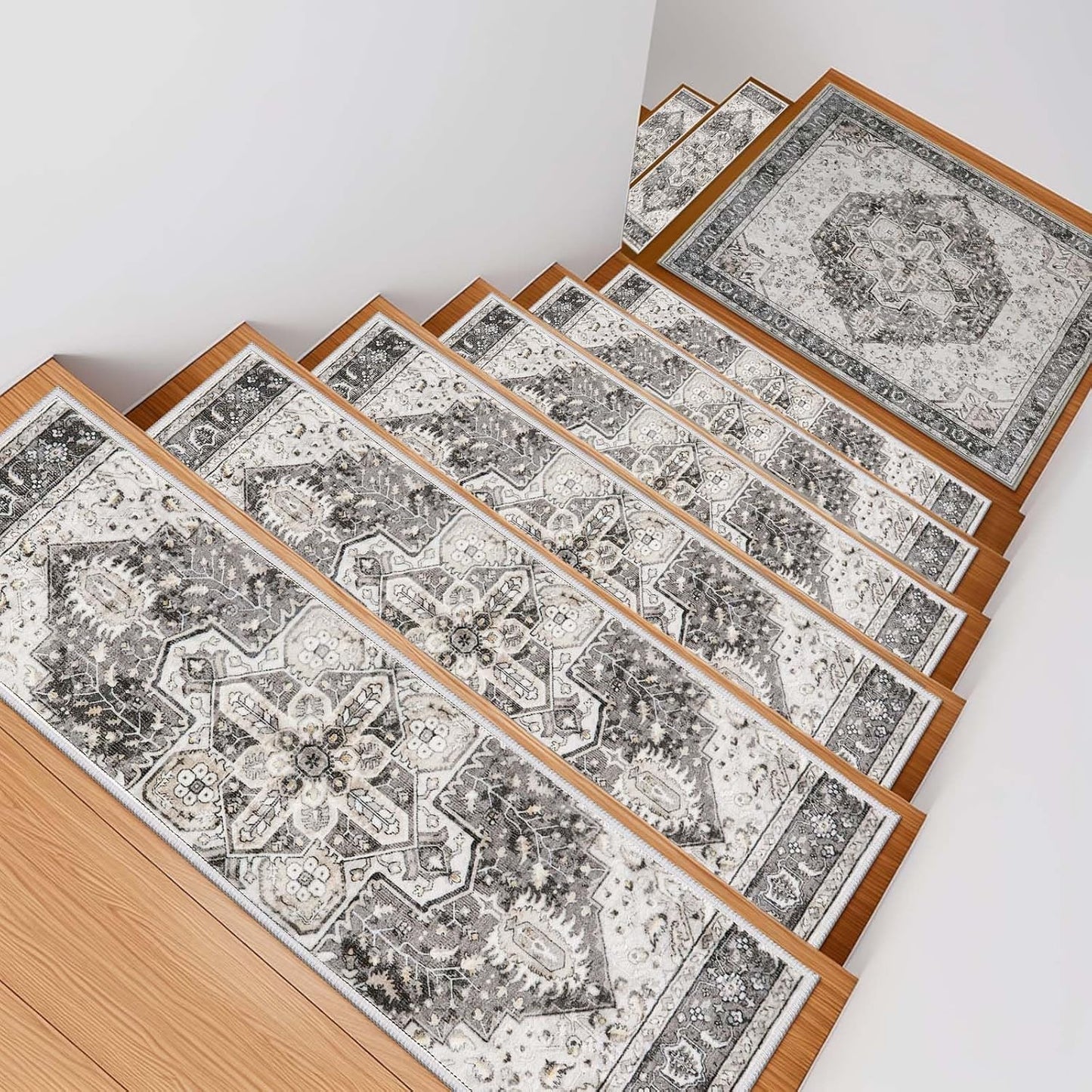 OJIA Stair Treads Non Slip for Wooden Steps Indoor 15PCS Carpet Stair Treads, Rubber Backing Stair Carpet Treads, Residue Free 8"x30" Staircase Step Treads Edging Stair Rugs for Kids & Pets, Gray
