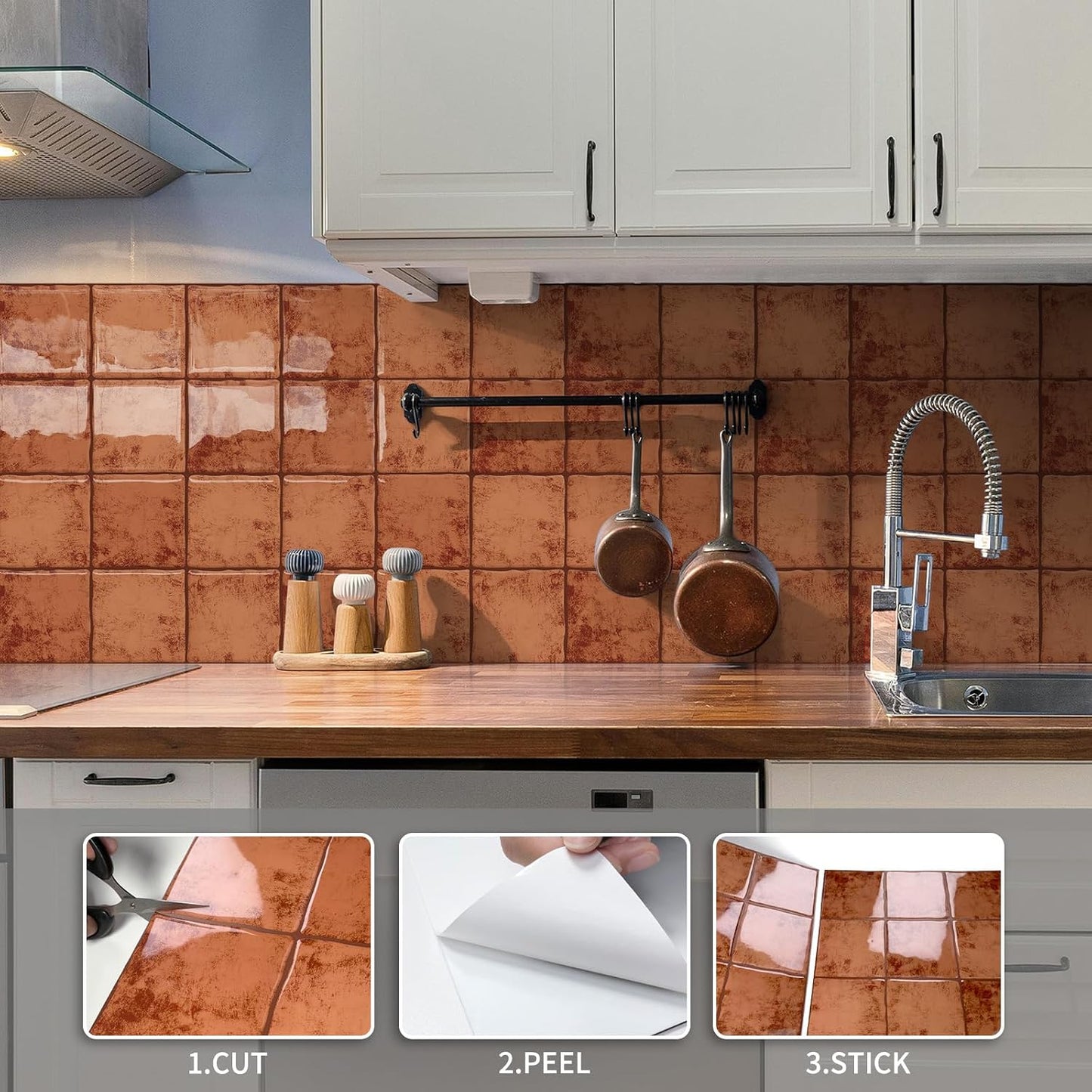 10 Sheet Thicker Peel and Stick Backsplash Tile, 12"x12" 3D Self Adhesive Square Mosaic Subway Checkered Vinyl Backsplash Stick on Wall Tiles for Bathroom, Kitchen, Living Room (10, Orange)