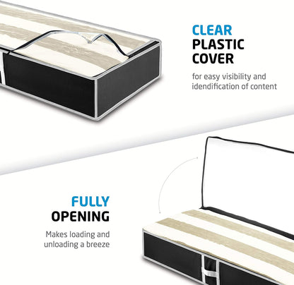 Under Bed Storage Bins - 90L Pack Of 4 Under The Bed Storage Containers For Clothes, Blankets, Winter Clothing, & Shoes - Underbed Storage Containers With Handles, Dual Zippers, & Clear Top