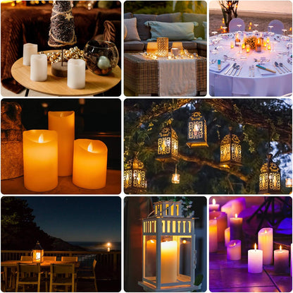 Enpornk Flameless Battery Operated Outdoor Waterproof Set of 12(D: 3" x H: 3" 4" 5" 6") Pillar LED Candles with 10-Key Remote and Cycling 24 Hours Timer